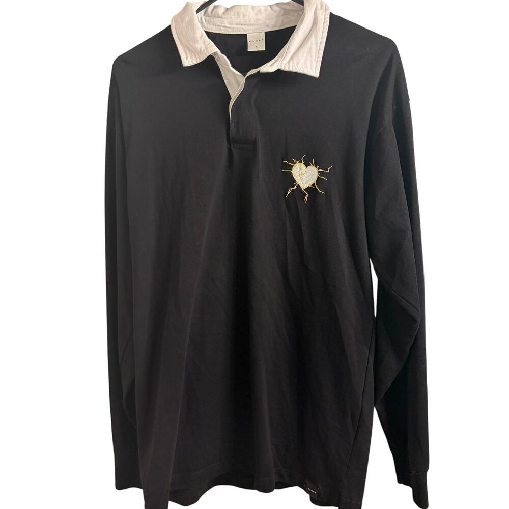 Cloak Long Sleeve Rugby Polo L Black White‎ Embroidered Heart Logo Streetwear